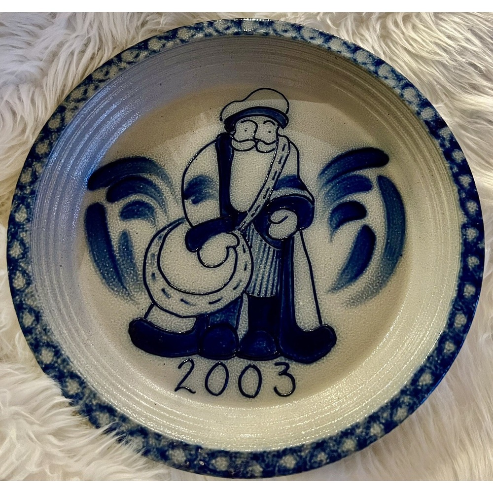 Eldreth Pottery 2003 Santa Claus Salt Glazed Stoneware Plate Blue Cobalt 11.25"